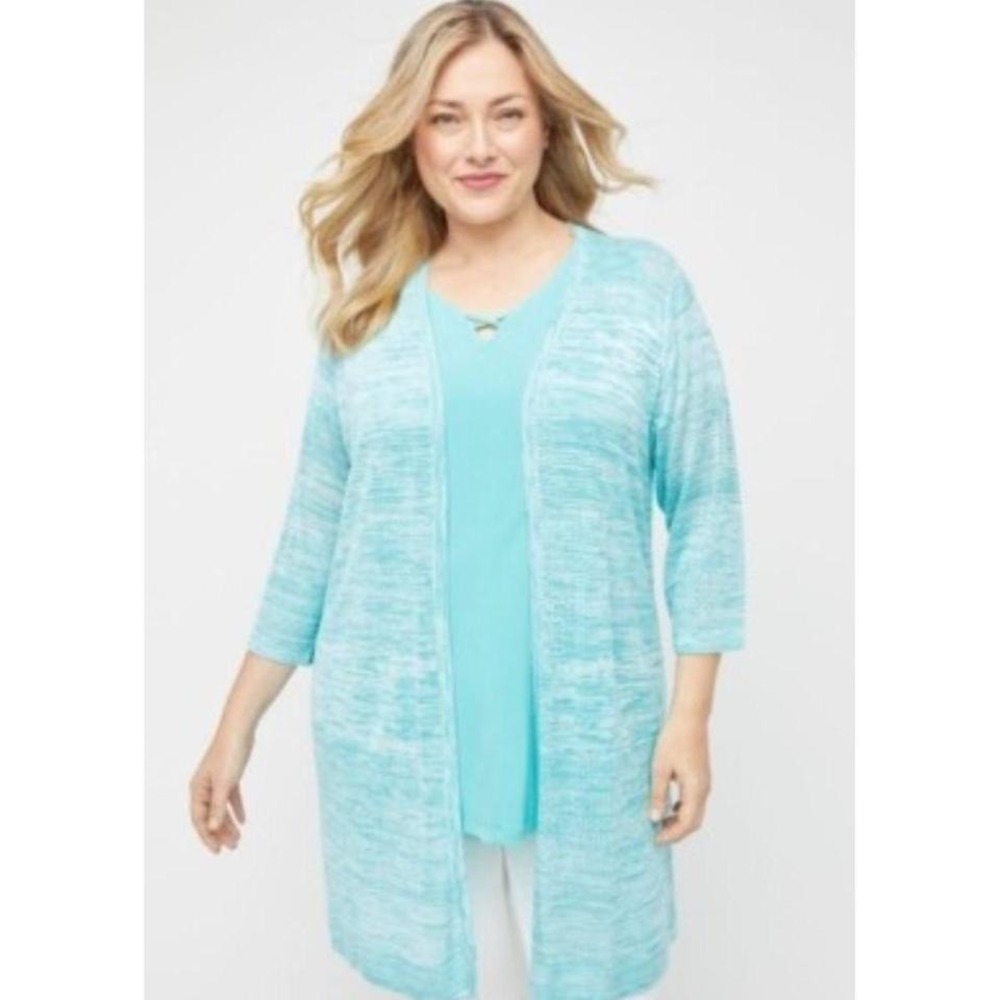 Womens NWT Catherine's Aqua Open Front Duster Cardigan‎ Sweater